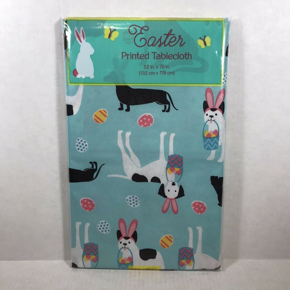 Easter Bunny Funny Dogs Printed Vinyl Tablecloth Rabbit Ears Dinner Party 52x70